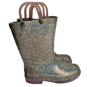 Western Chief Girls Light-Up Rain Boots Pearlized Silver & Glitter Purple Size 9